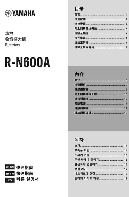 yamaha雅马哈R-N600A Quick Guide